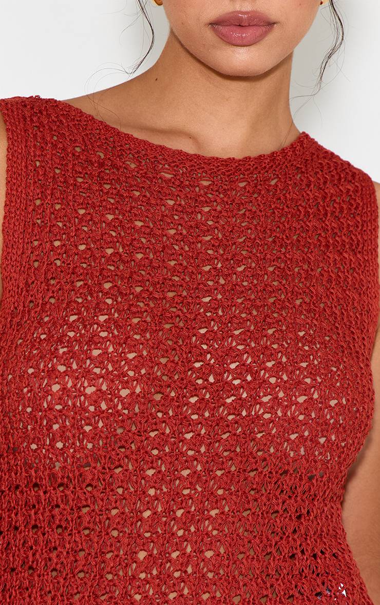 Rouille Haut En Crochet À Col Bateau Avec Franges