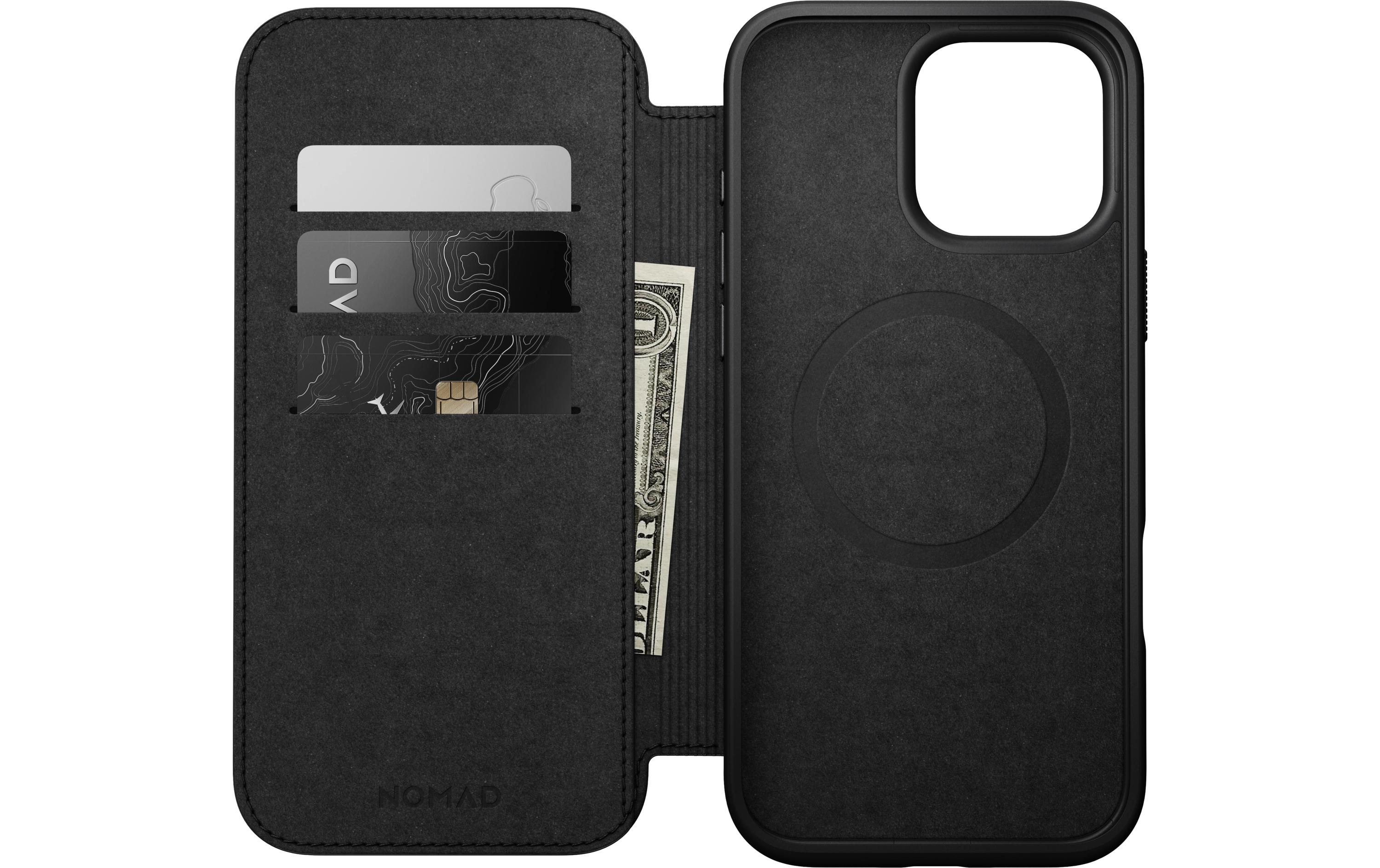 Book Cover Modern Leather iPhone 16 Pro Max SchwarzModernes Leder Folio für das Apple iPhone 16 Pro Max