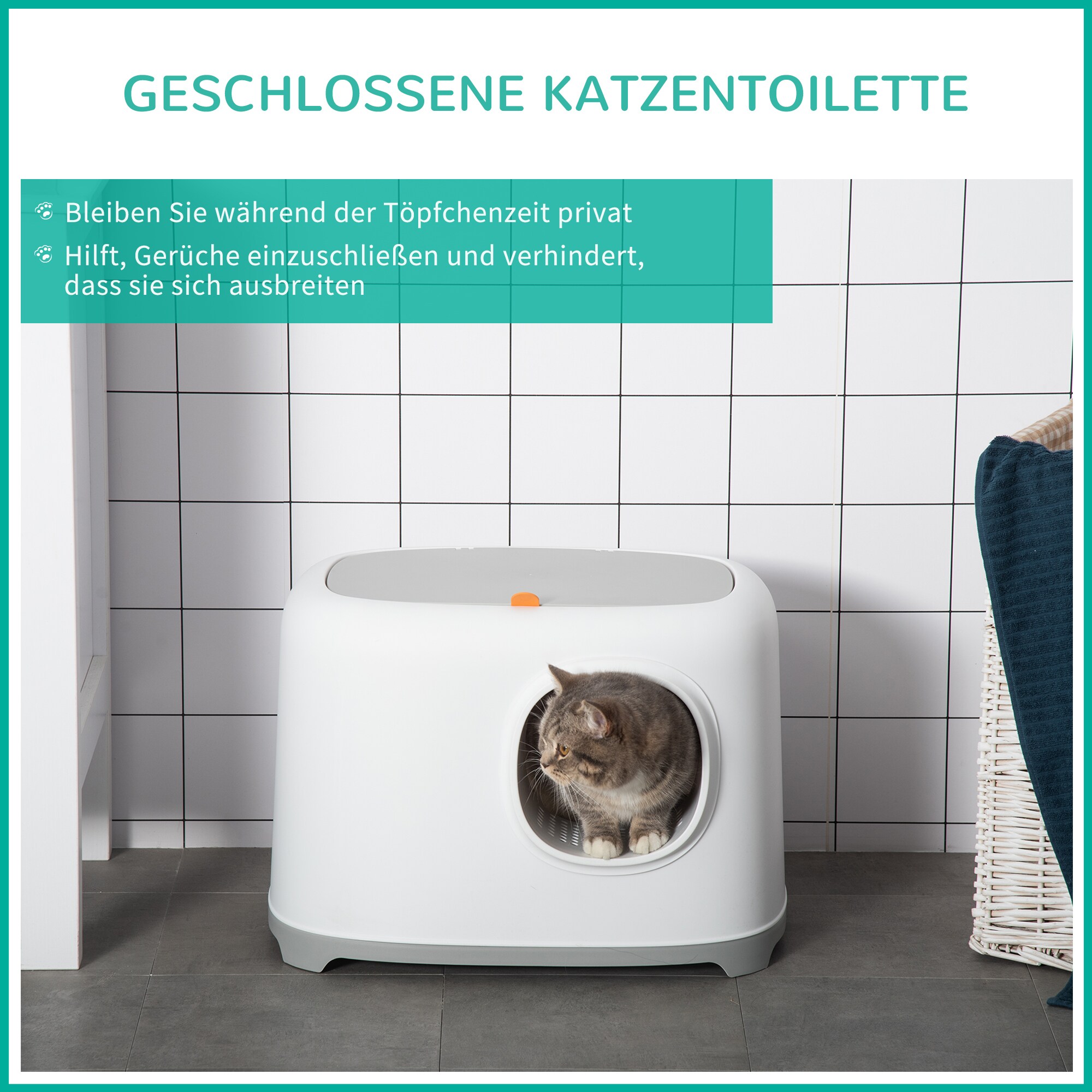 PawHut Katzentoilette mit kompaktem Design bunt 55L x 40B x 39H cm