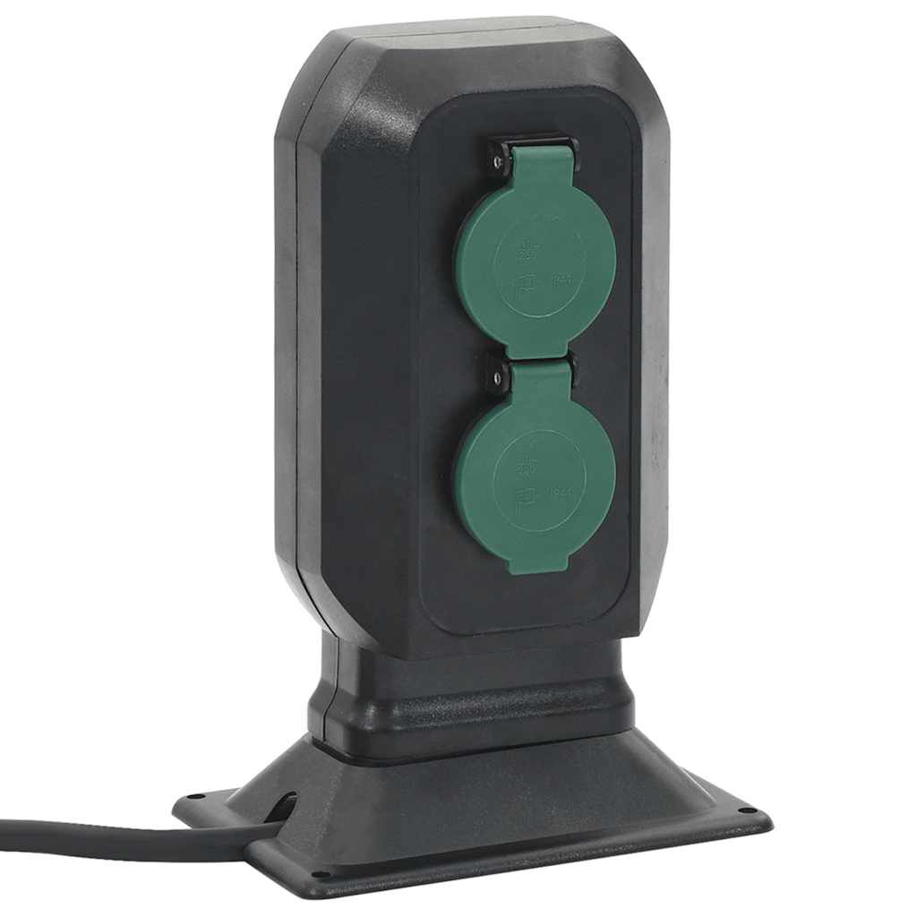 vidaXL Tuinstopcontactsplitter met sokkel, 2 stopcontacten, zwart en groen