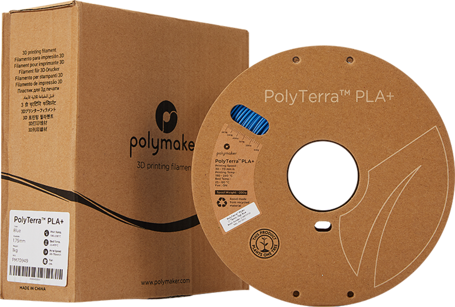 Polymaker  PolyTerra PLA+ Blue, 1,75 mm (1.000 g)    Filament mit Nachhaltigkeit im Fokus