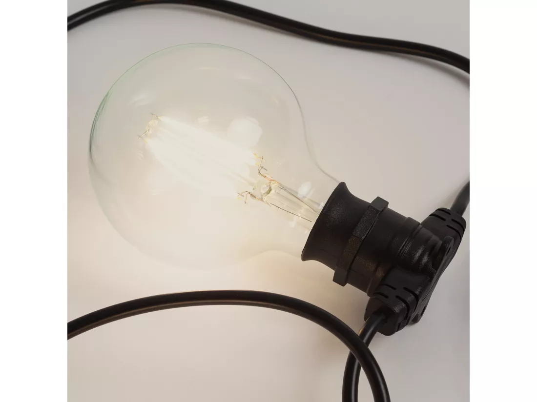 Kit Guirlande Lumineuse Extérieure IP44 10m Noir + 10 Ampoules LED Filament B22 6W G95 3000K Blanc chaud