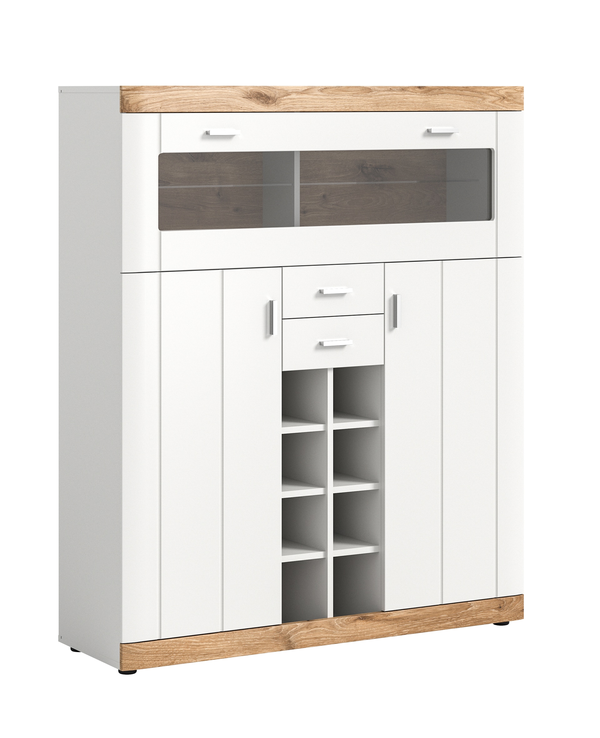 Barschrank LAREDO 117 x 142 cm weiß matt tiefgezogen/Nox Eiche Dekor