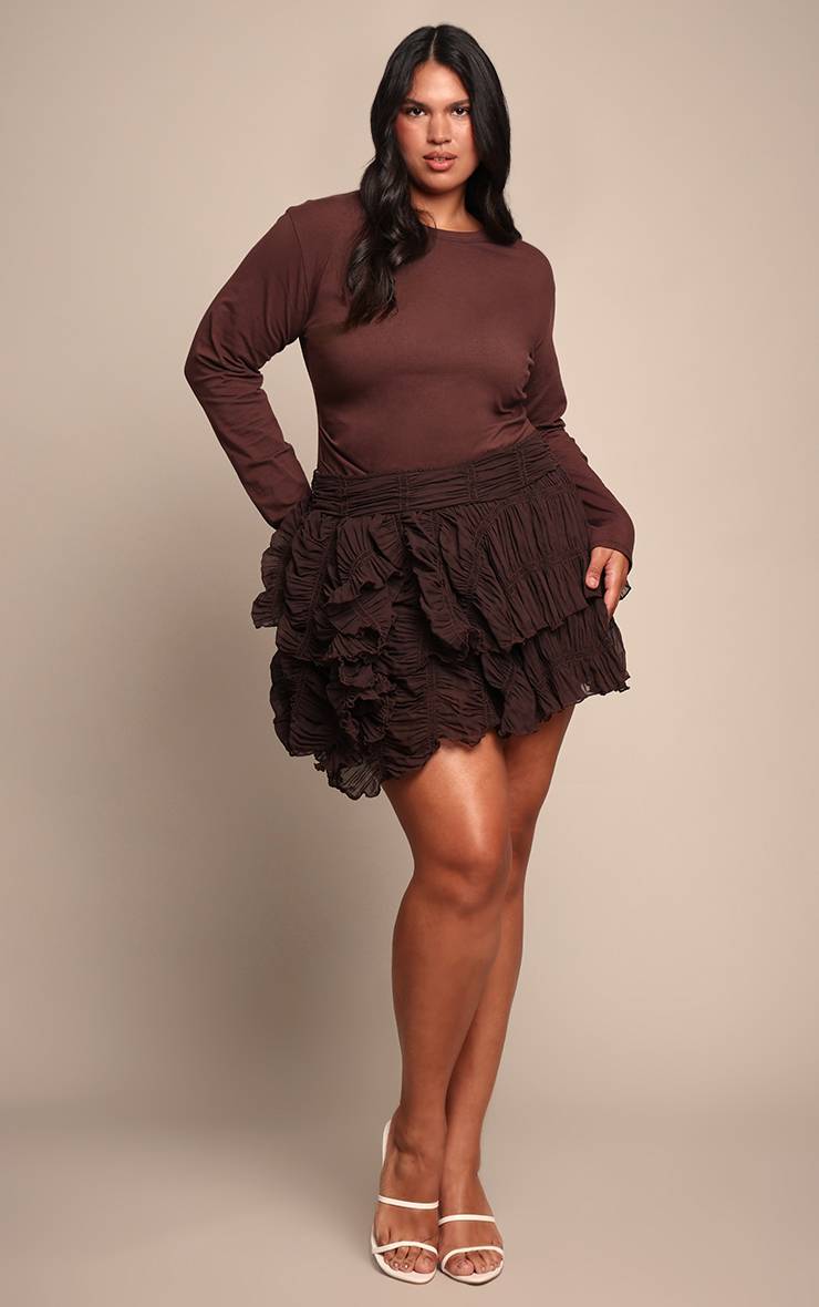 Dark Chocolate Jupe Mini Taille Basse Froncée Texturée Plus