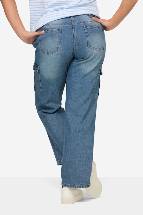Cargojeans, Straight Fit, bleached, Cargotaschen, teilelastischer Bund