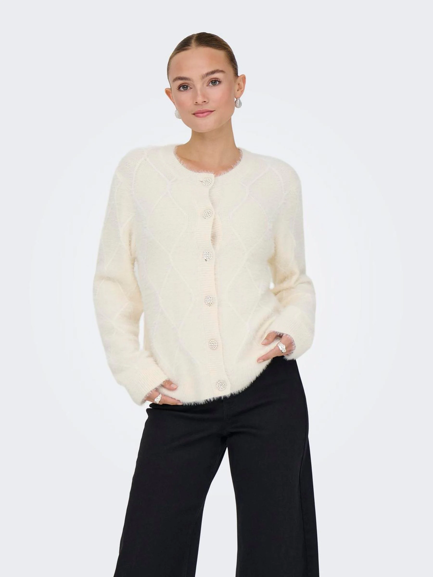 JDY Jewel Button Round Neck Cardigan