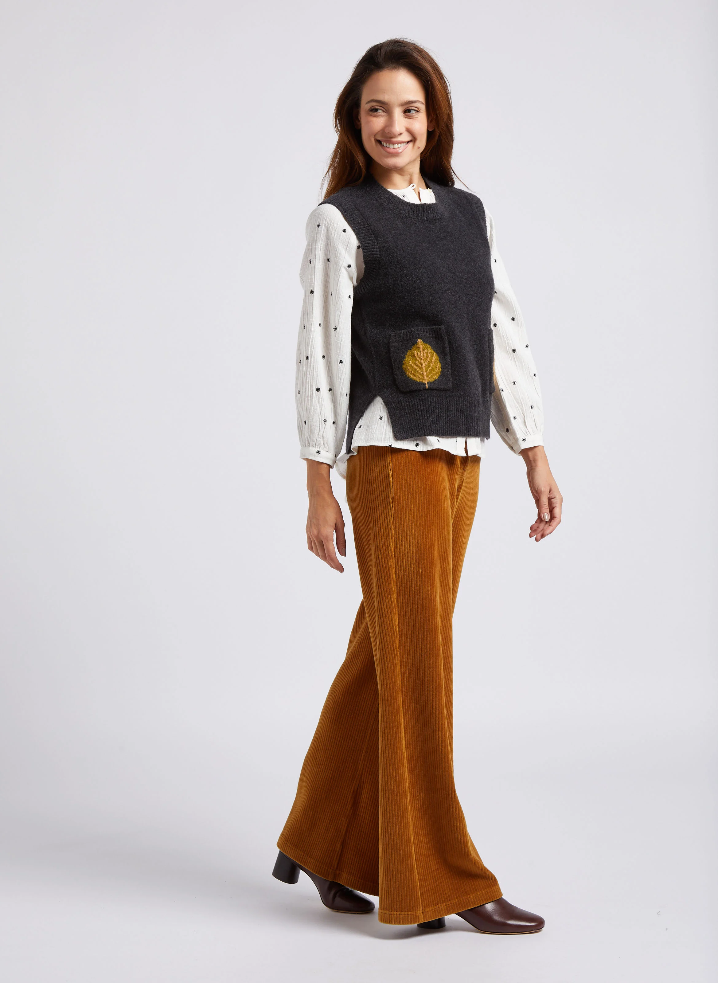 Pantalon flare en coton mélangé | Marron