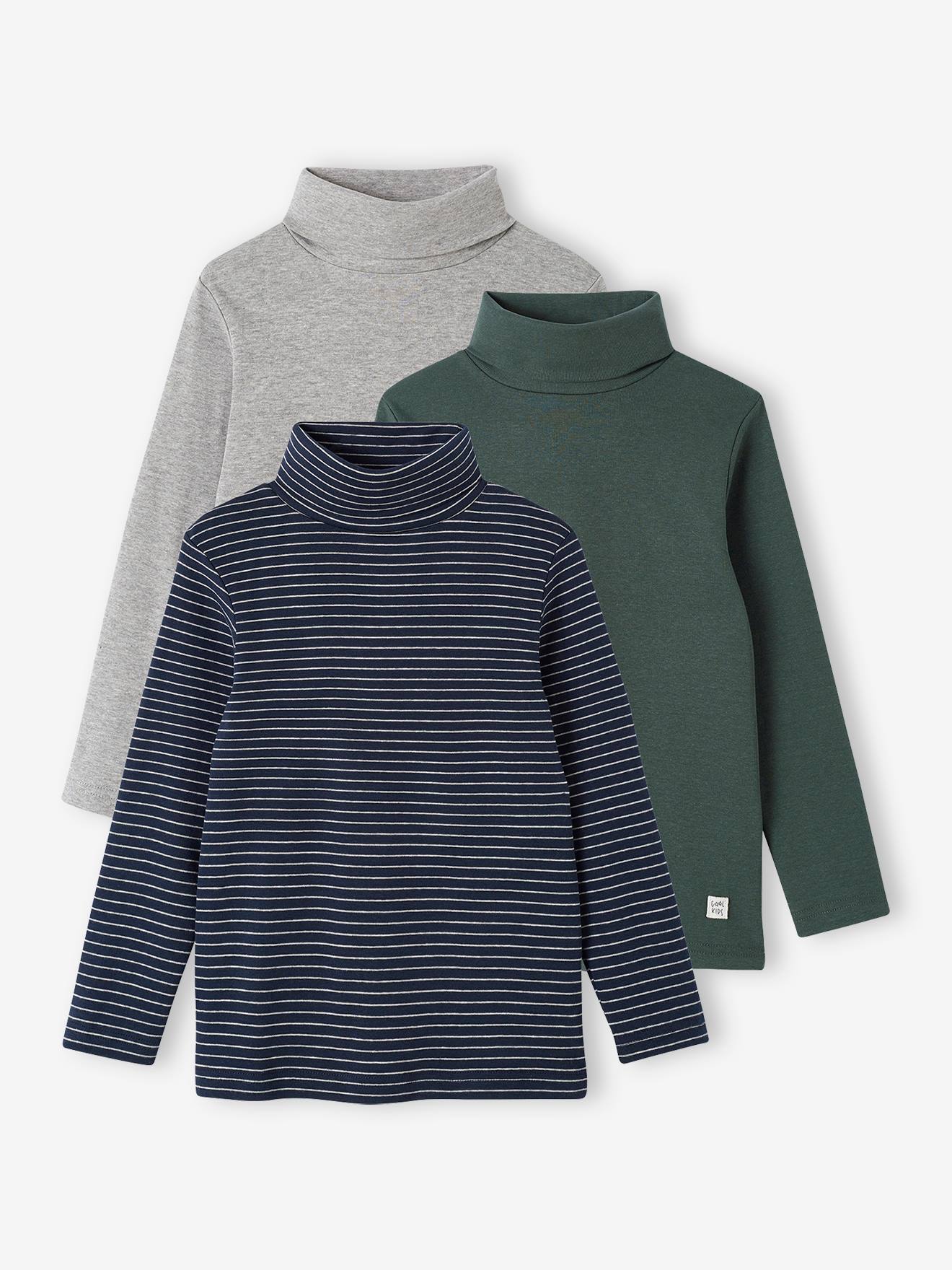 Conjunto de 3 camisetas de gola alta para meninos, verde inglês.