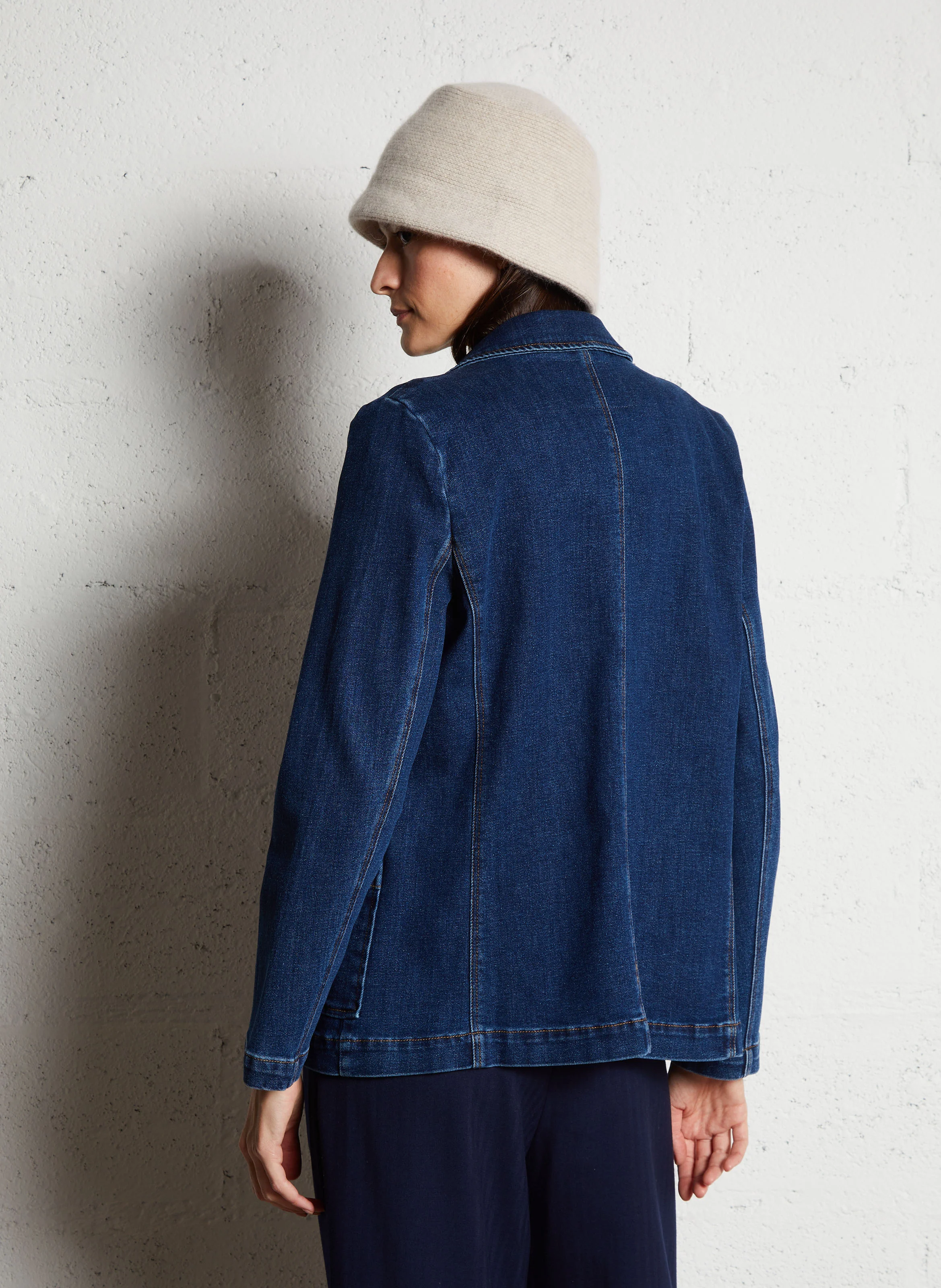 Veste droite col tailleur en coton mélangé | Bleu