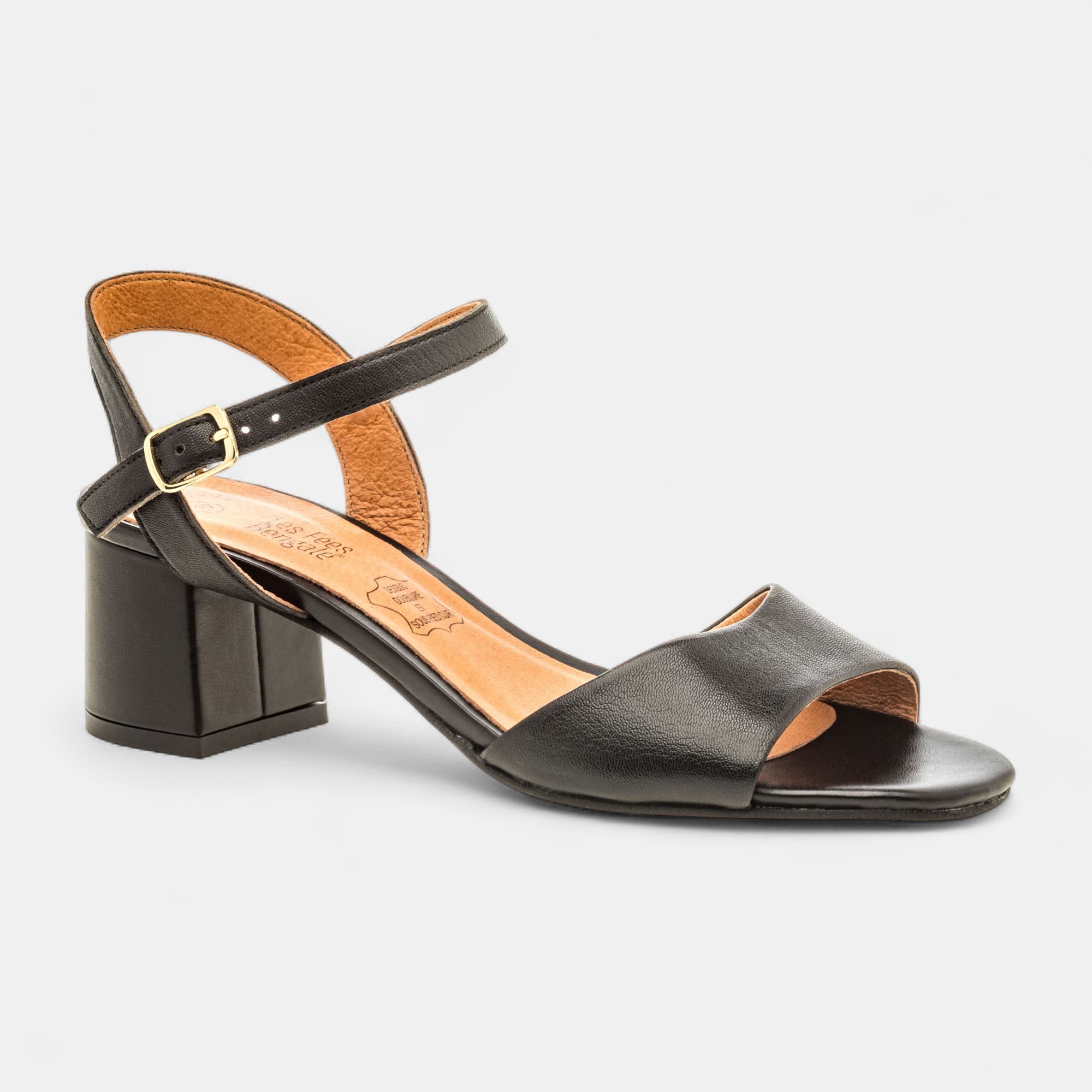 Nu-pieds à talon Femme en cuir noir