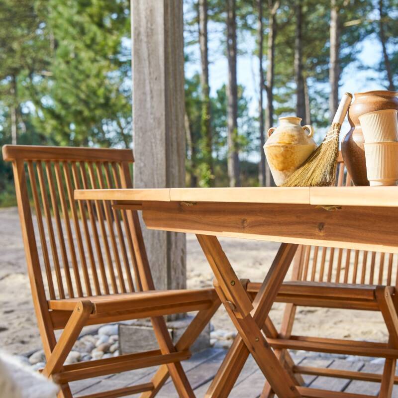 Table d'extérieur extensible en bois d'acacia 4-6 pers Capri H 75 x L 120 x P 70 cm