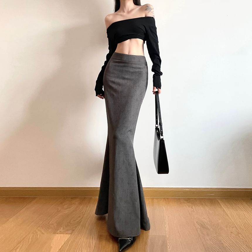 GAGAO - Maxi-rok met hoge taille en vlinderprint en strassaccenten