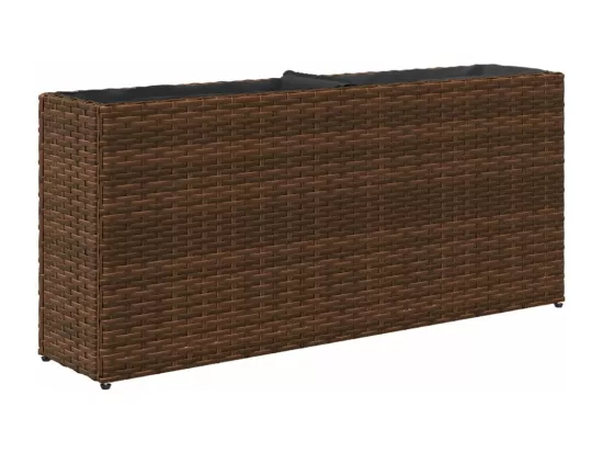 Jardinières avec 2 pots 2 pcs marron 90x20x40 cm résine tressée