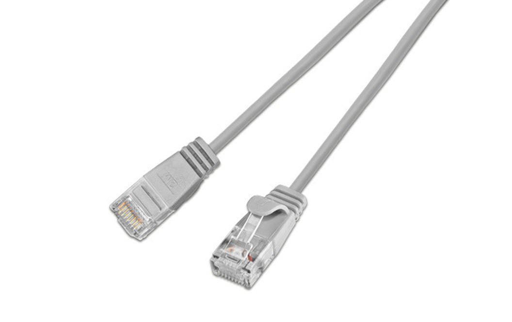 Slimpatchkabel RJ-45 - RJ-45, Cat 6, UTP, 2 m, GrauLightpatchkabel rund, ungeschirmtes Twisted-Pair-Kabel (U/UTP) mit Klinkenschutz