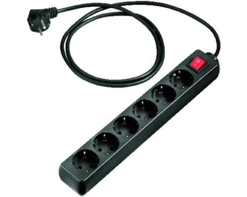 6-voudige stekkerdoos met schakelaar, 3G1.5, zwart, 1,4 m