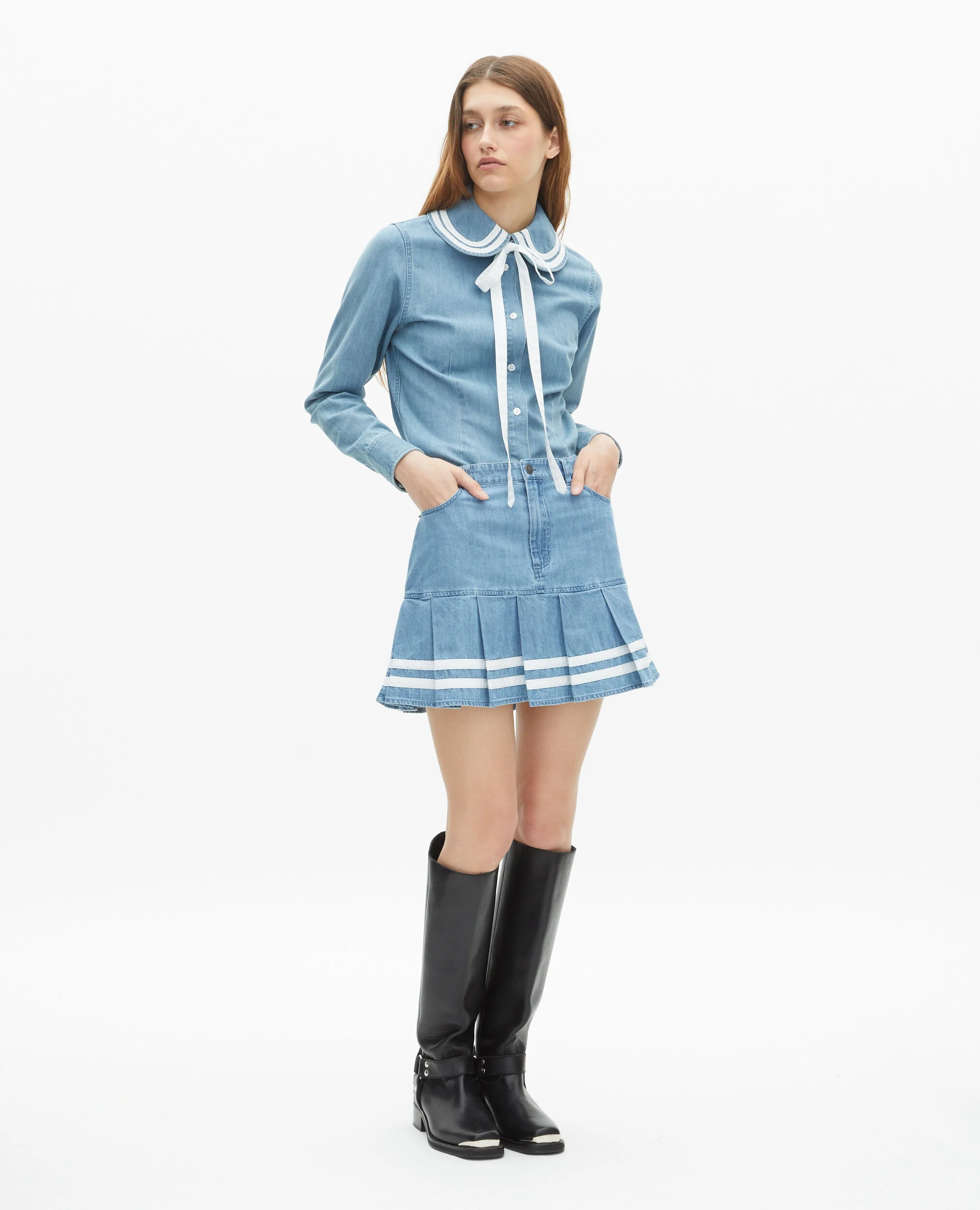 Chemise col claudine en denim