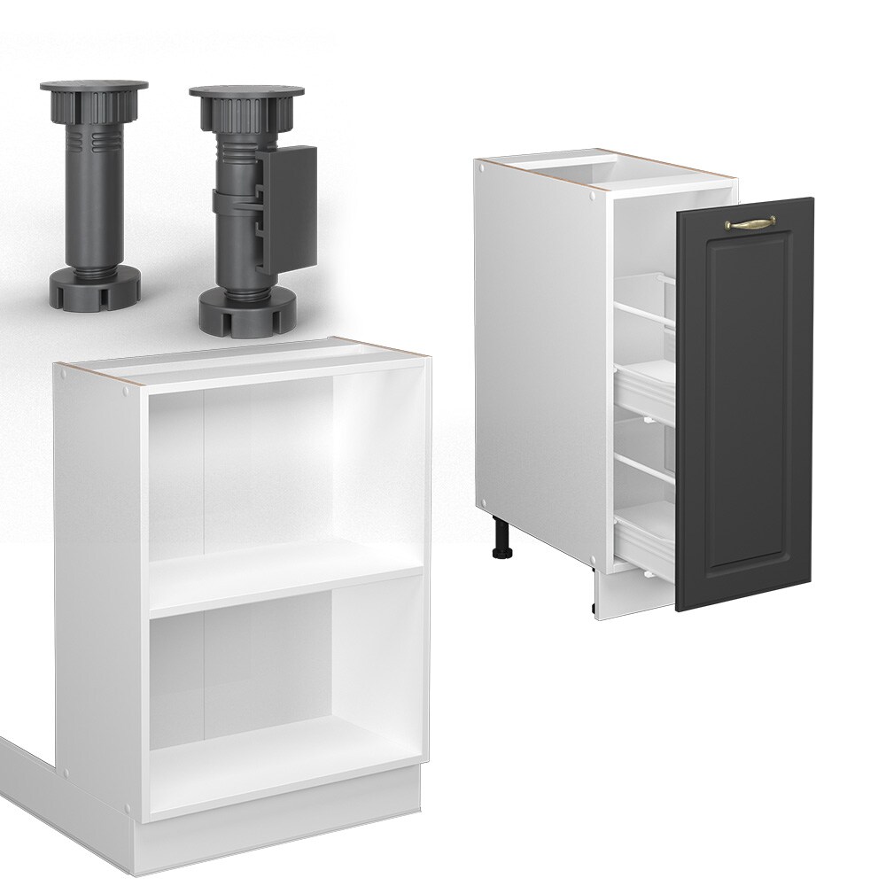 Vicco Kücheninsel Küchenblock Einbauküche Fame-Line Landhaus Weiß Anthrazit 90 cm Gold Küchen Schränke Apothekerunterschrank Schubunterschrank Regalinselunterschrank Softclose-Scharnier Küchenmöbel