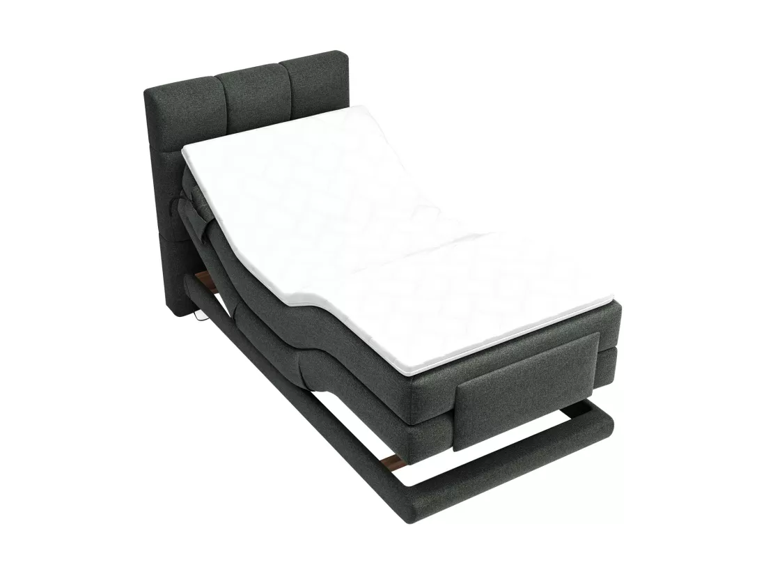 Ensemble complet boxspring tête de lit capitonnée + sommiers relaxation électrique + matelas + surmatelas - 100 x 200 cm - Tissu - Anthracite - LODI de PALACIO
