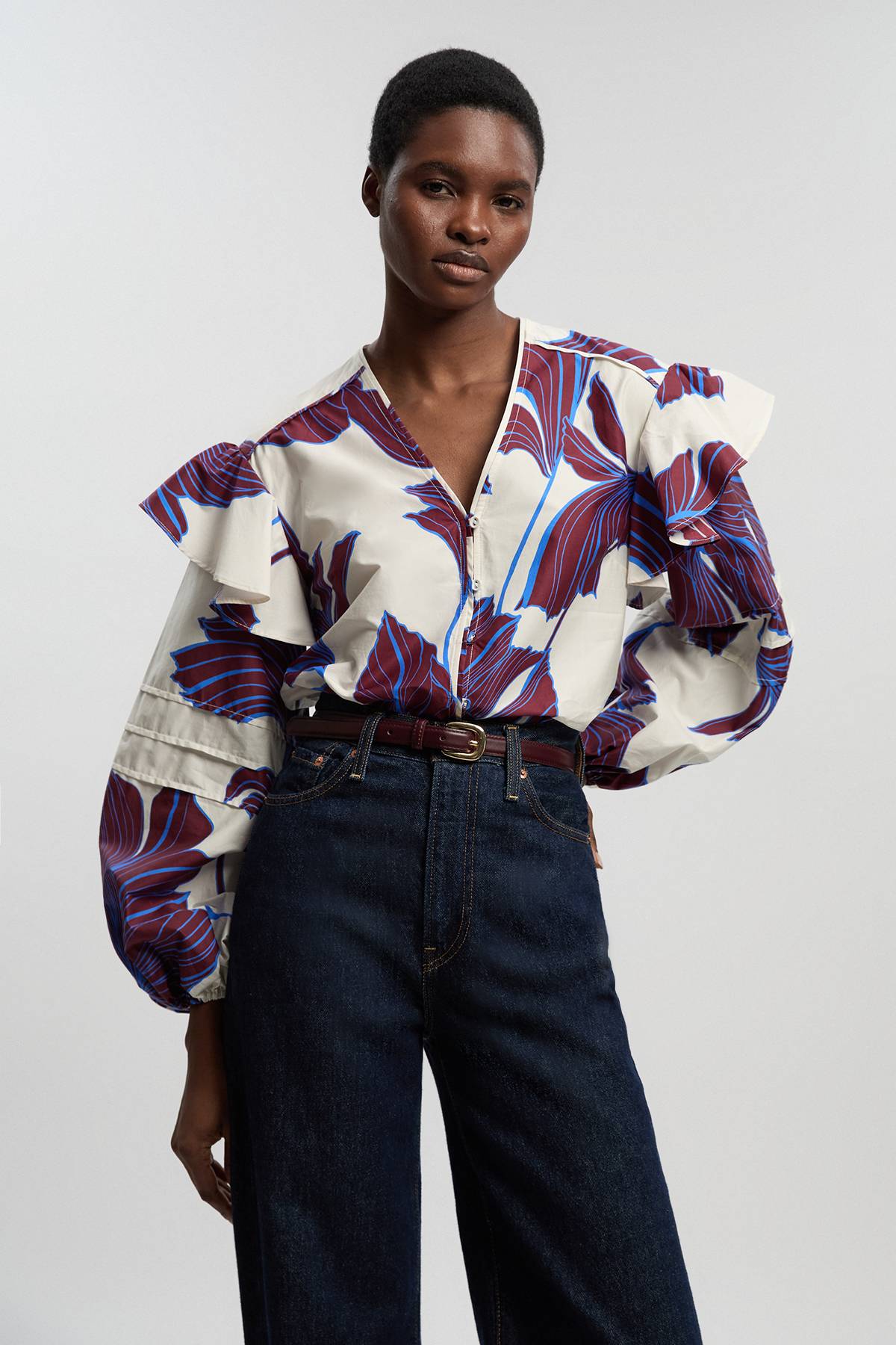 KarenMillen Chemise Tissée En Satin De Coton À Imprimé Floral Graphique