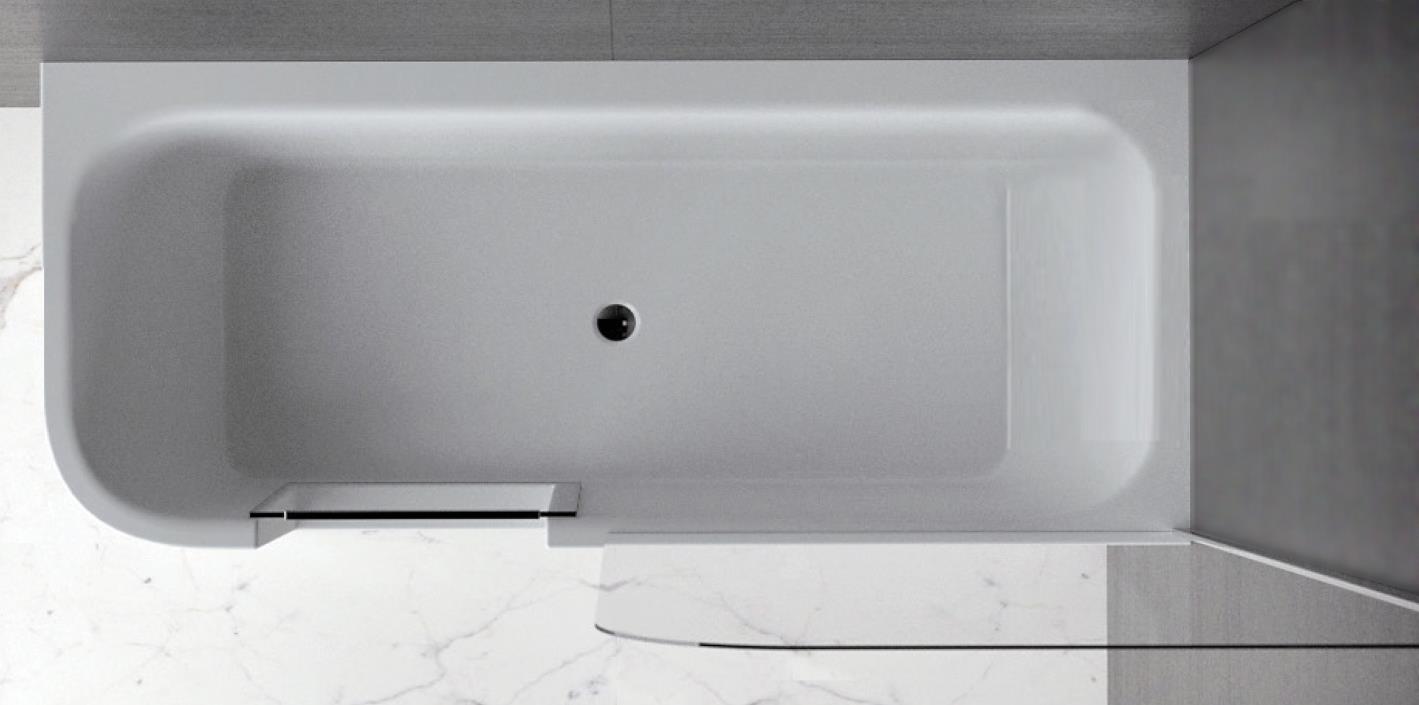 Xenz GO! inloop douchebad acryl 180x80x60cm rechts wit glans met watervaluitloop en badscherm