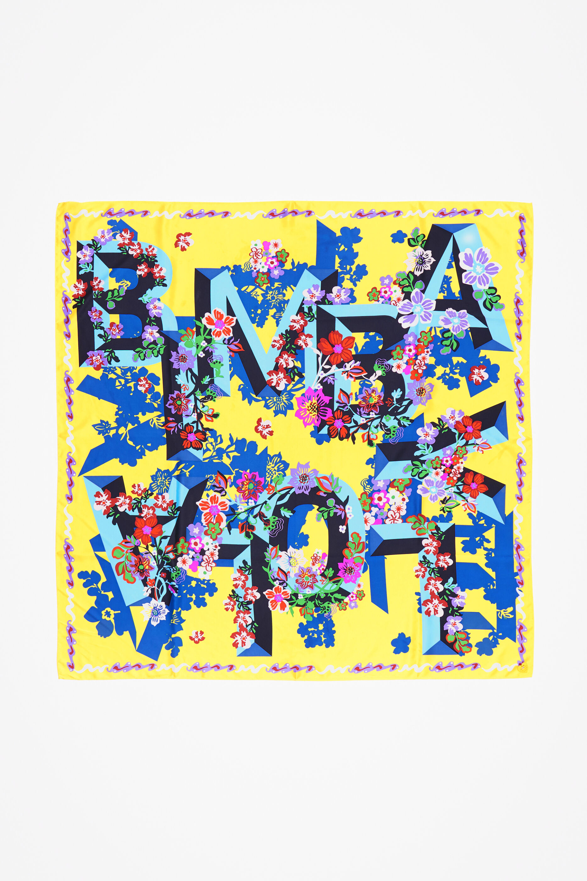 Lenço floral com logotipo geométrico amarelo