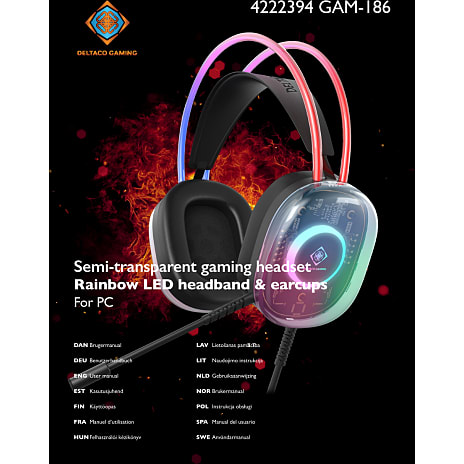 Deltaco RGB gaming headset - semi-transparent