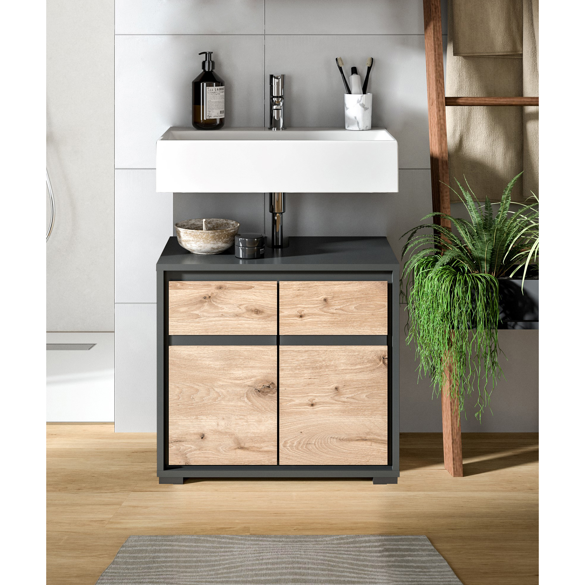 Waschtischschrank JARU - Nox Oak - anthrazit - 60 cm
