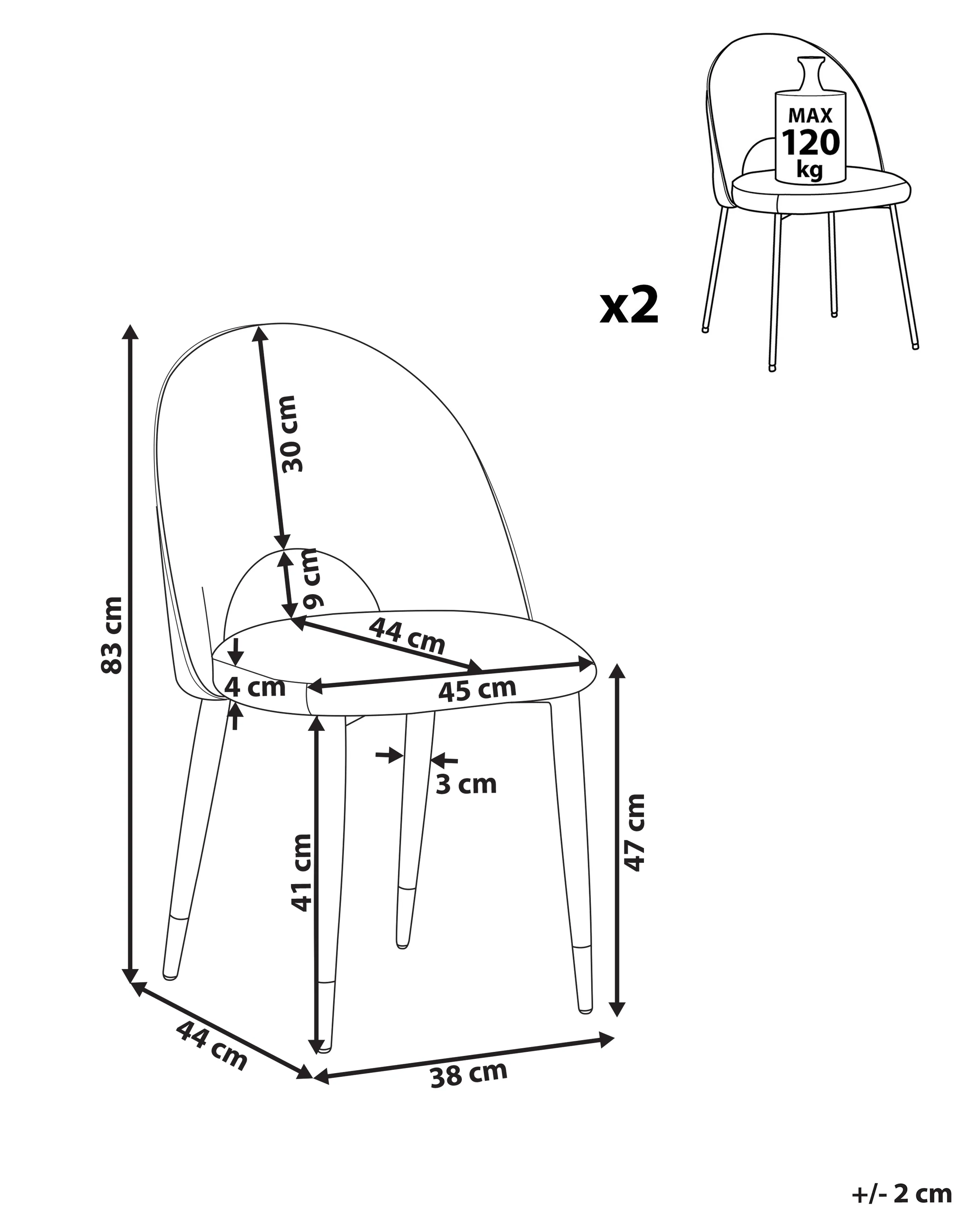 Set van 2 eetkamerstoelen MAGALIA Fluweel Zwart
