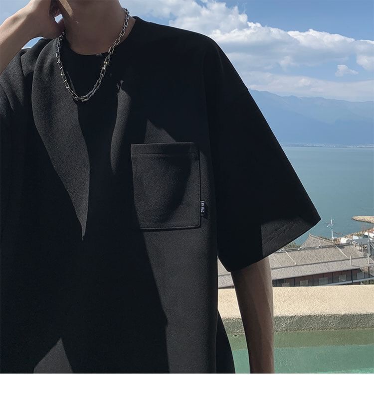 Craltuxe - Oversized T-shirt met ronde hals, elleboogmouwen en zakdetail