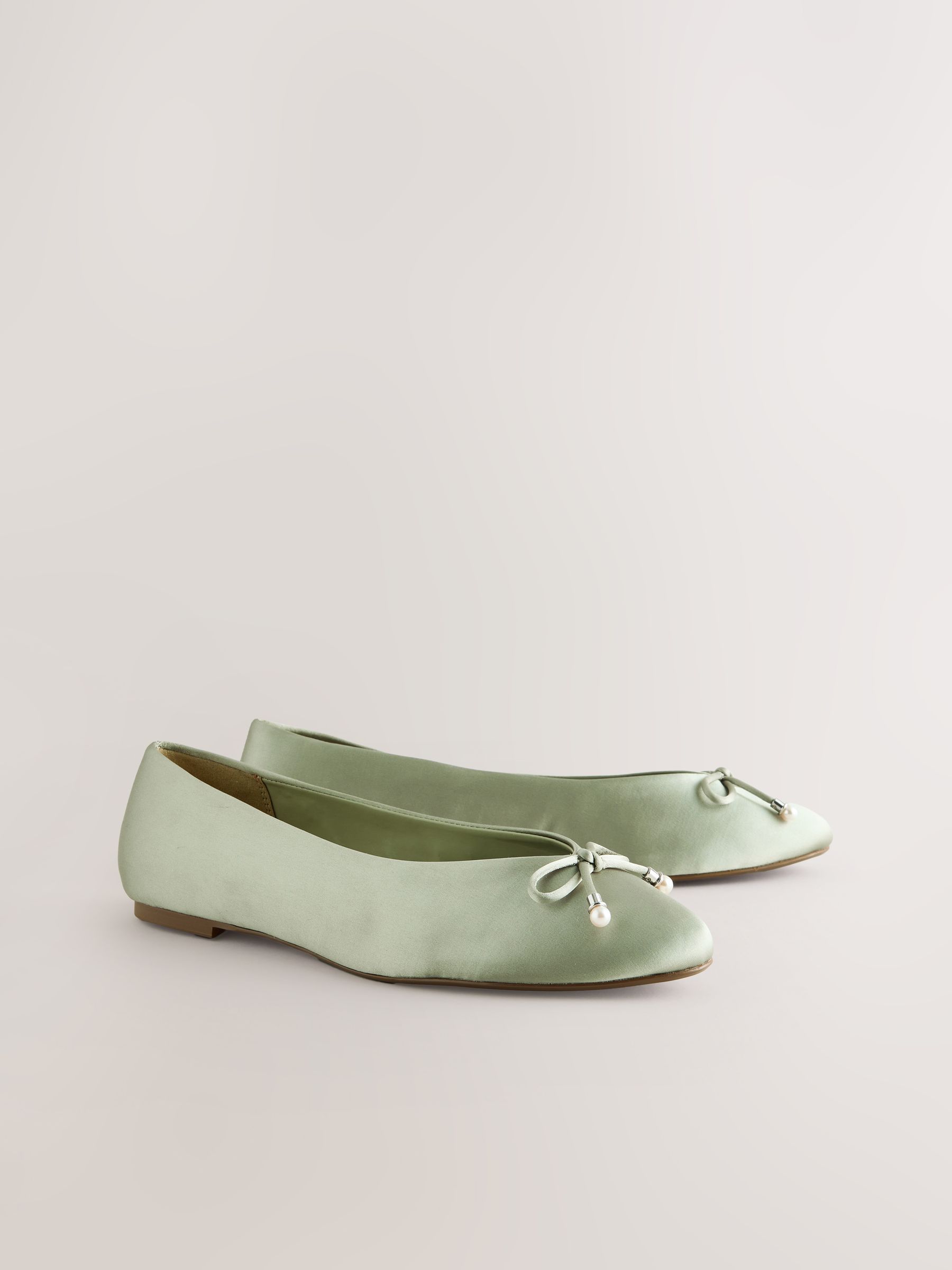 Grijs-groen - Bridesmaid Pearl Effect Bow Detail Ballerinas