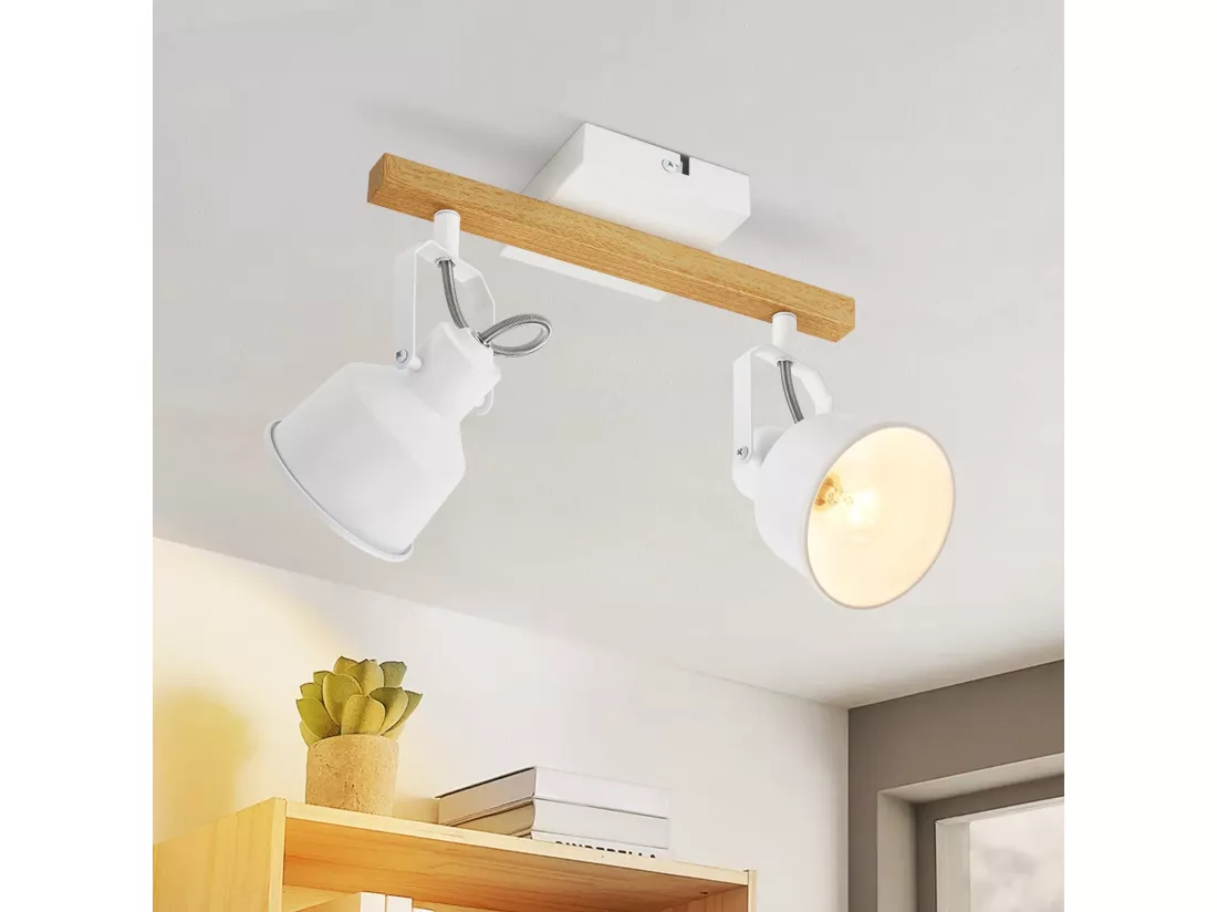 NETTLIFE Spot de Plafond 2 Flammes Orientable à 350° Vintage Douille E14 de conception de haute qualité en bois veiné