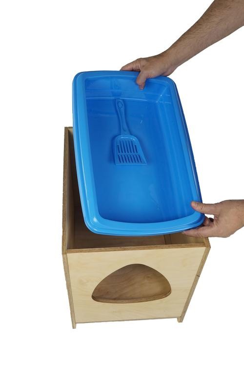 Caixa de areia para gatos. Estou saindo agora.