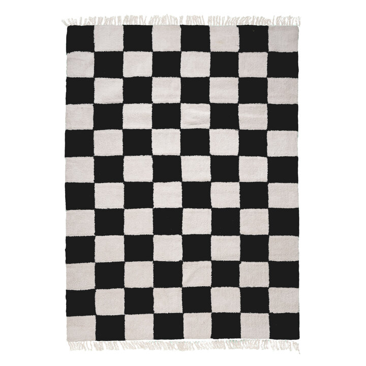 Checkerboard vloerkleed - Blox Fringe Zwart/Wit