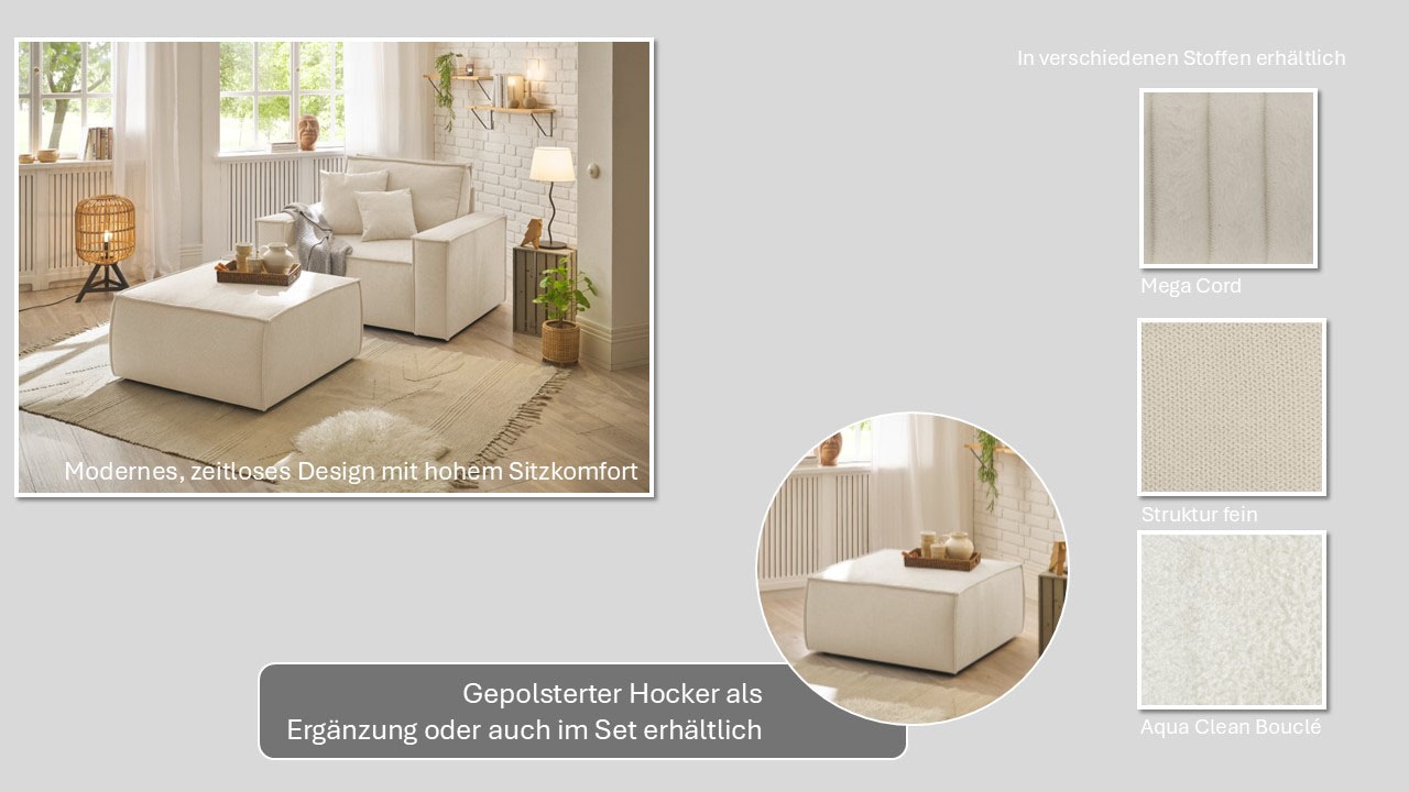 GOODproduct Loveseat »FINNLEY, XXL-Sessel, Lesesessel, trendige Stoffe, inkl. Zierkissen« 1 Stk. tlg. verfügbar in den Stoffqualitäten Bouclé, Struktur fein und Mega Cord