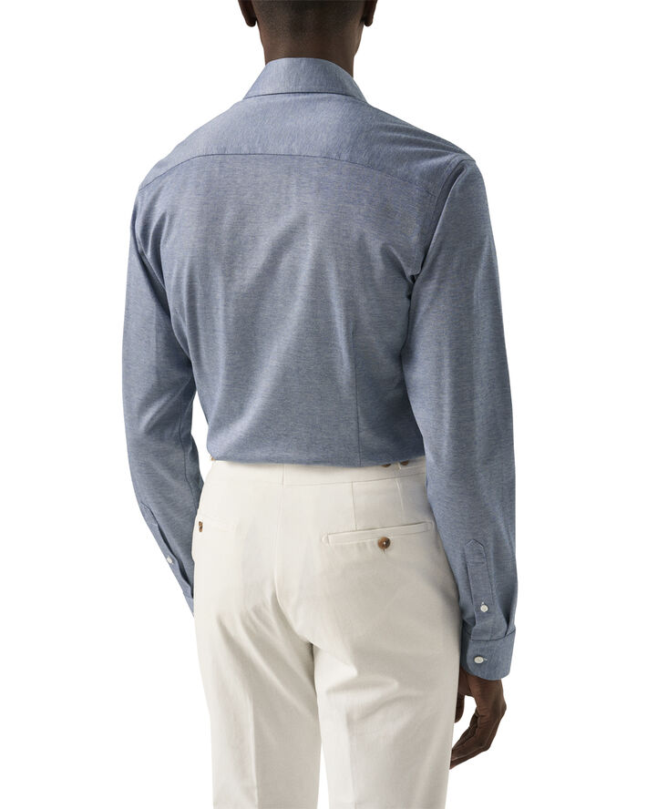 ETON Slim Fit Mid Blue Solid Filo Di Scozia Pique Shirt Blå