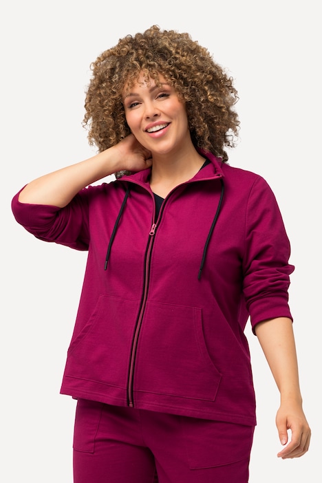 Sweatjacke, Stehkragen, Kängurutasche, hinten länger