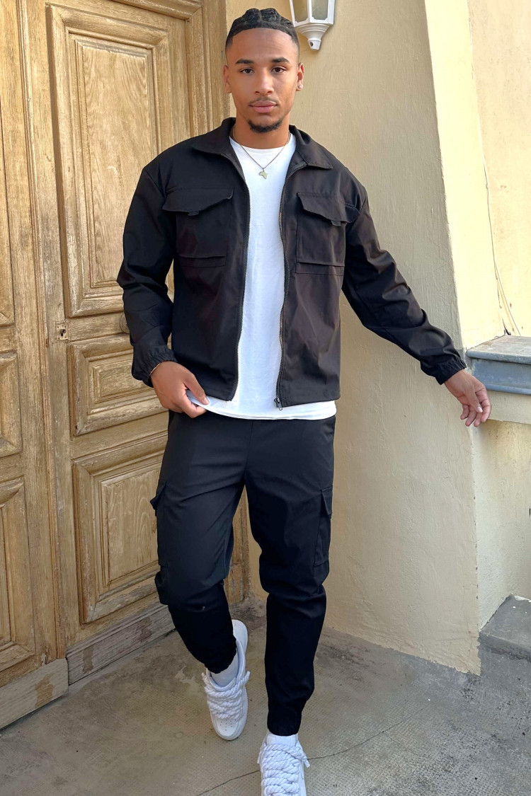 Ensemble 2 pièces veste + jogging cargo noir