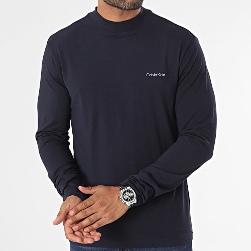 Tee Shirt Manches Longues Micro Logo Mock Neck 0179 Bleu Marine