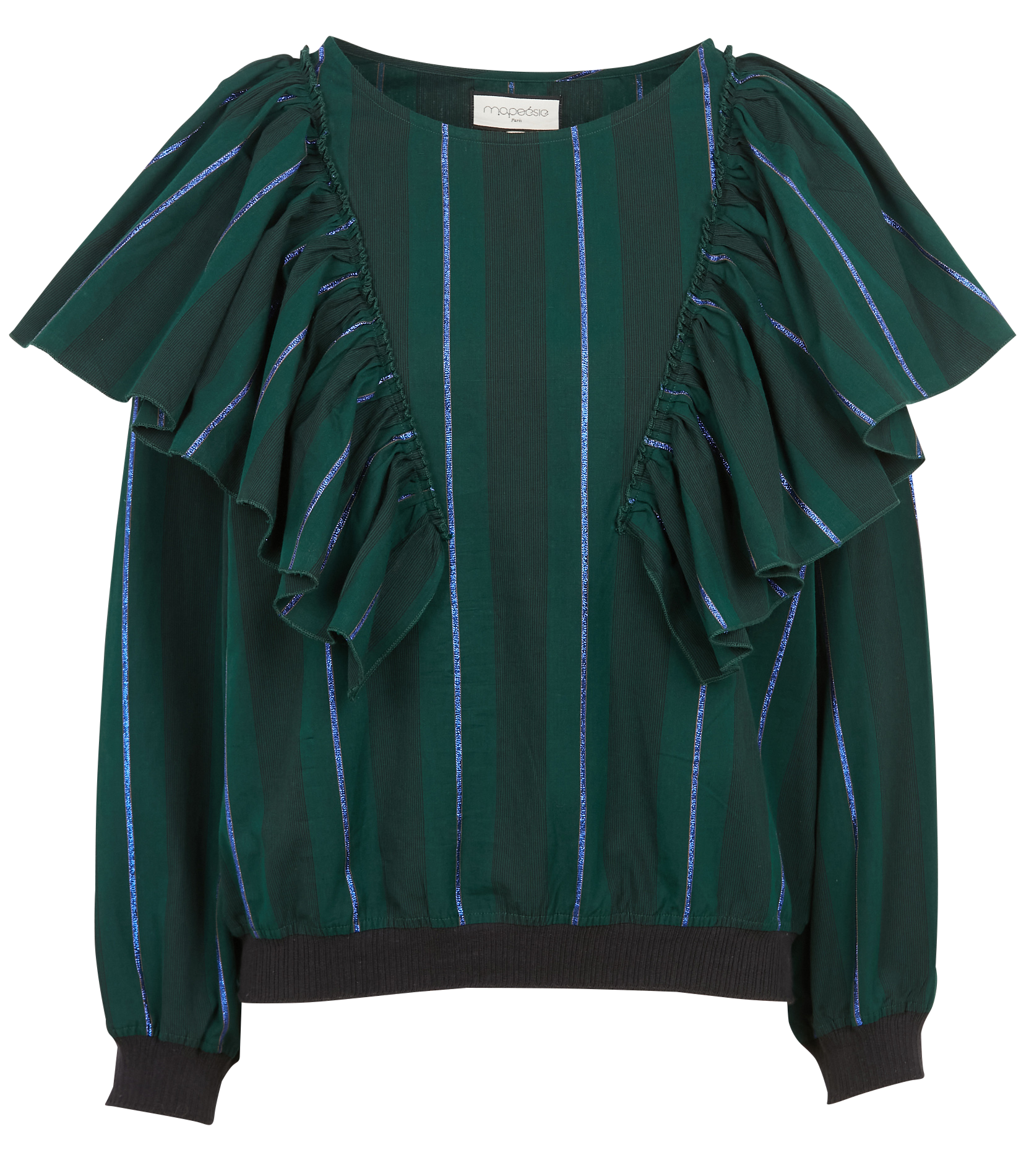 MALI - Blouse col rond à rayures en coton mélangé| Multicolore