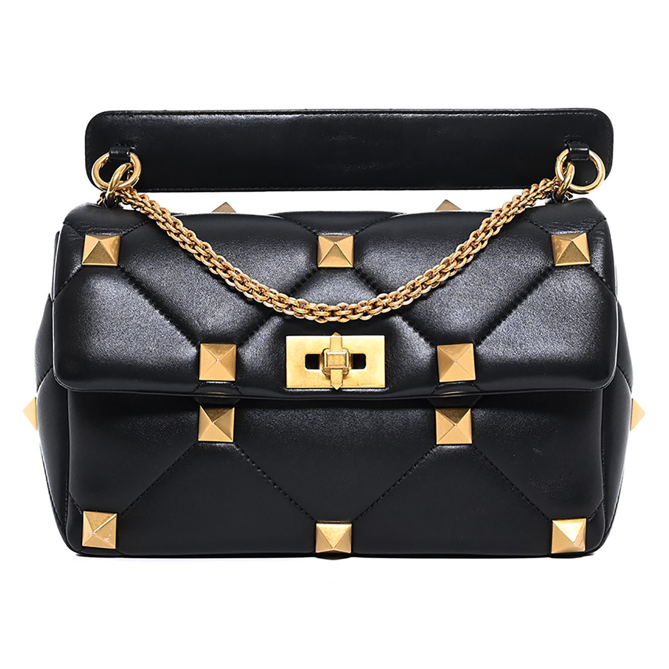 Valentino Sac porté épaule Roman Stud en Cuir noir - Très bon état - L.28 cm