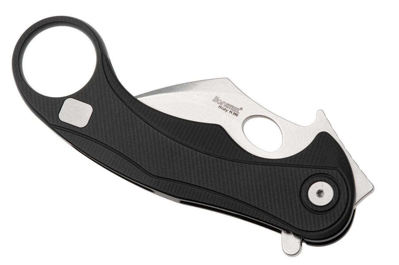 LionSteel L.E.One Mid LE2-BS, Stonewashed M390, Black Aluminum, karambit zakmes