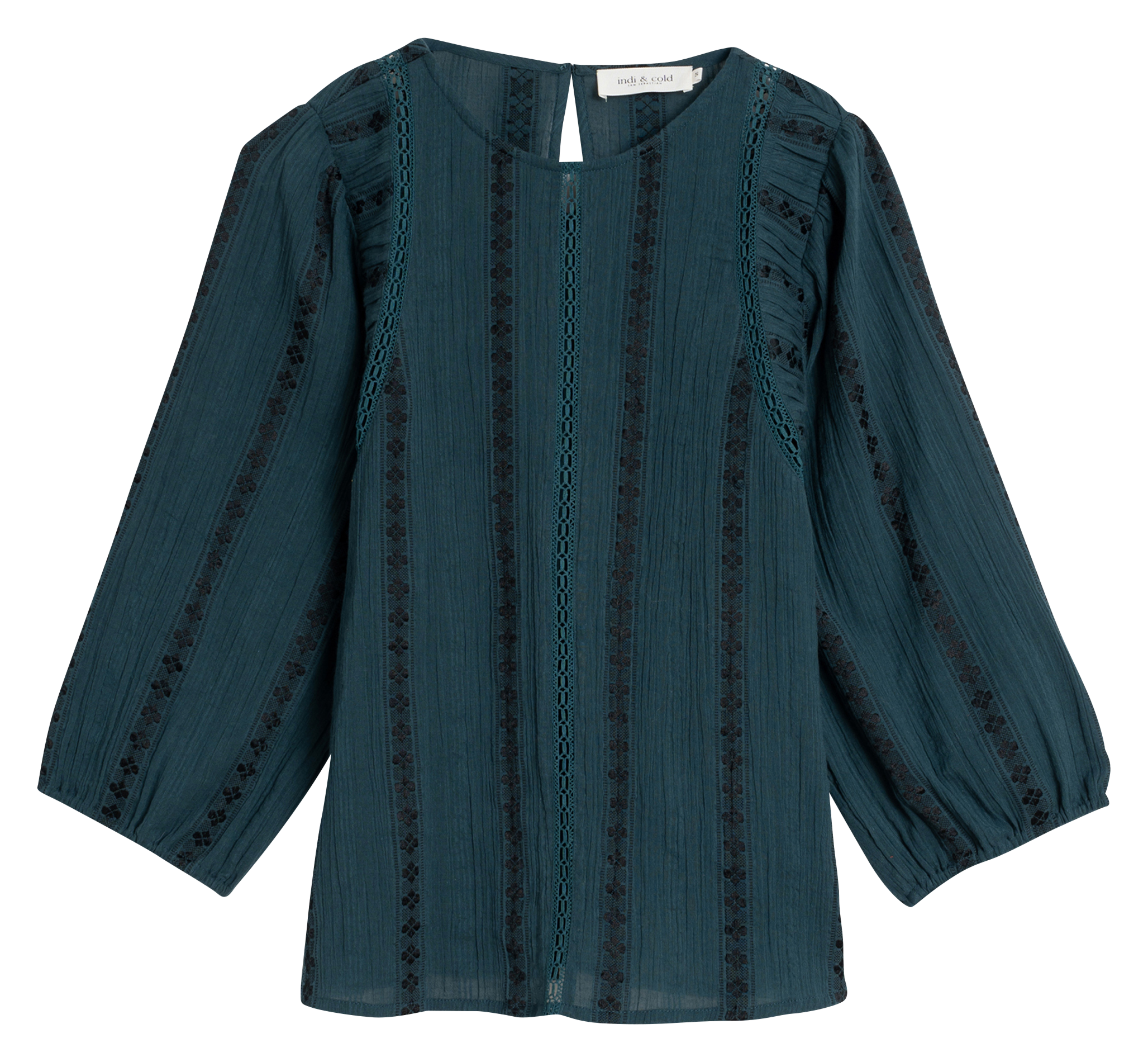 Top ample col rond jacquard en coton mélangé | Bleu