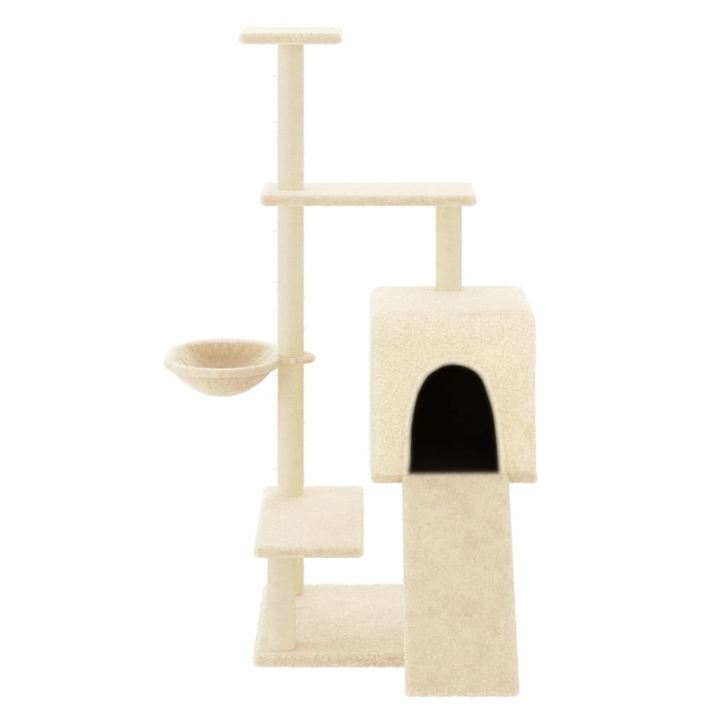 Arranhador para gatos vidaXL com postes de sisal, cor creme, 130,5 cm