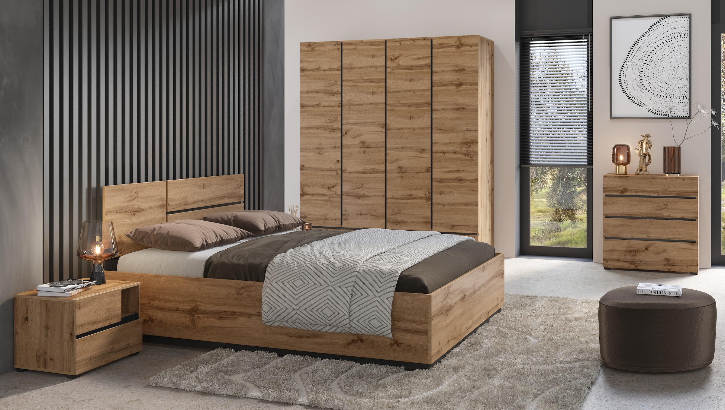Home affaire Nachtkommode »Cross, moderner griffloser Nachtschrank« Nachttisch, Nachtkonsole mit 2 Schubladen