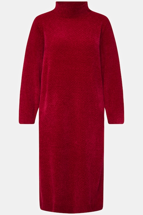 Chenille-Midikleid, Stehkragen, Langarm, kuschelweich