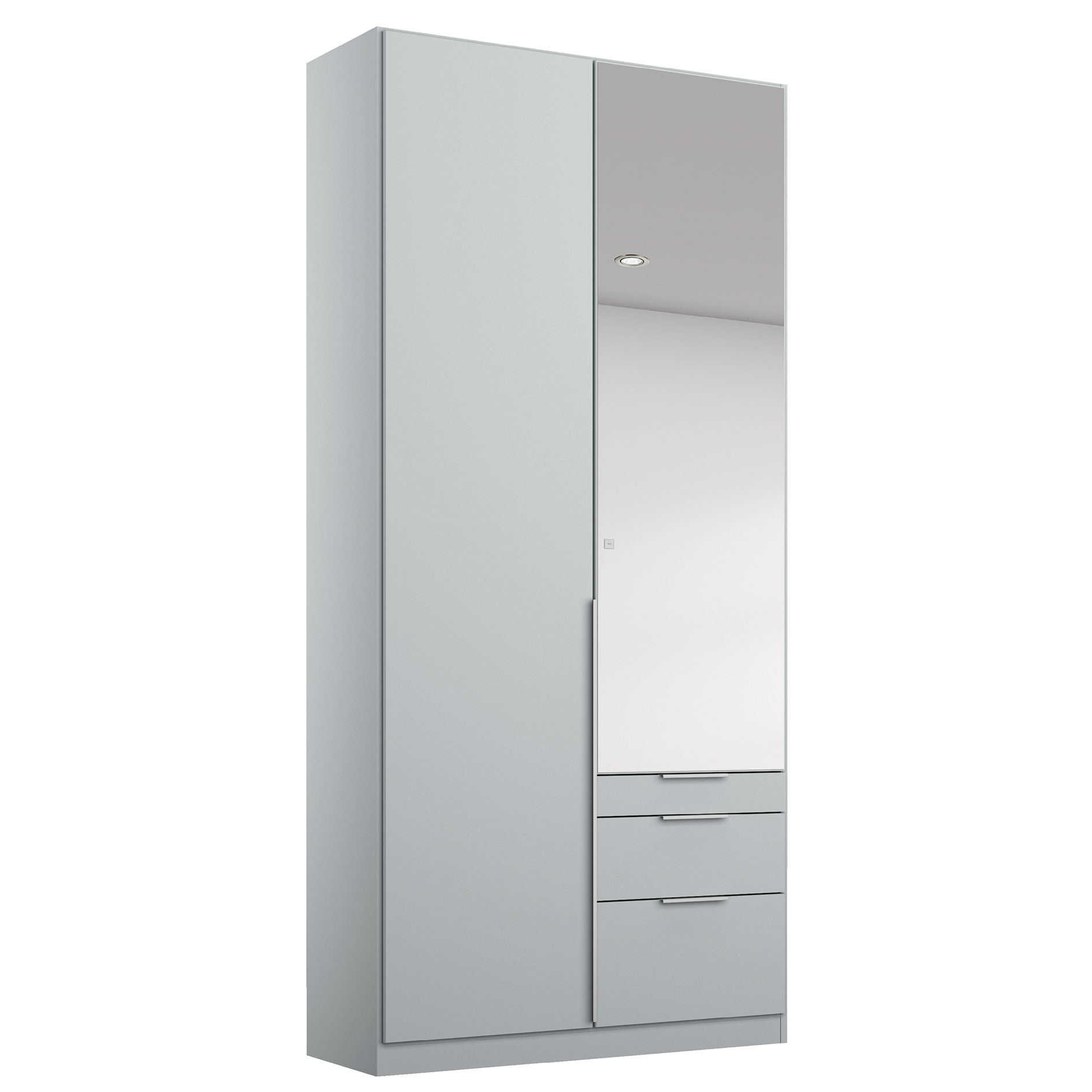 Drehtürenschrank - seidengrau - Kristallglasspiegel - 2-türig - 3 Schubkästen - 91x229 cm