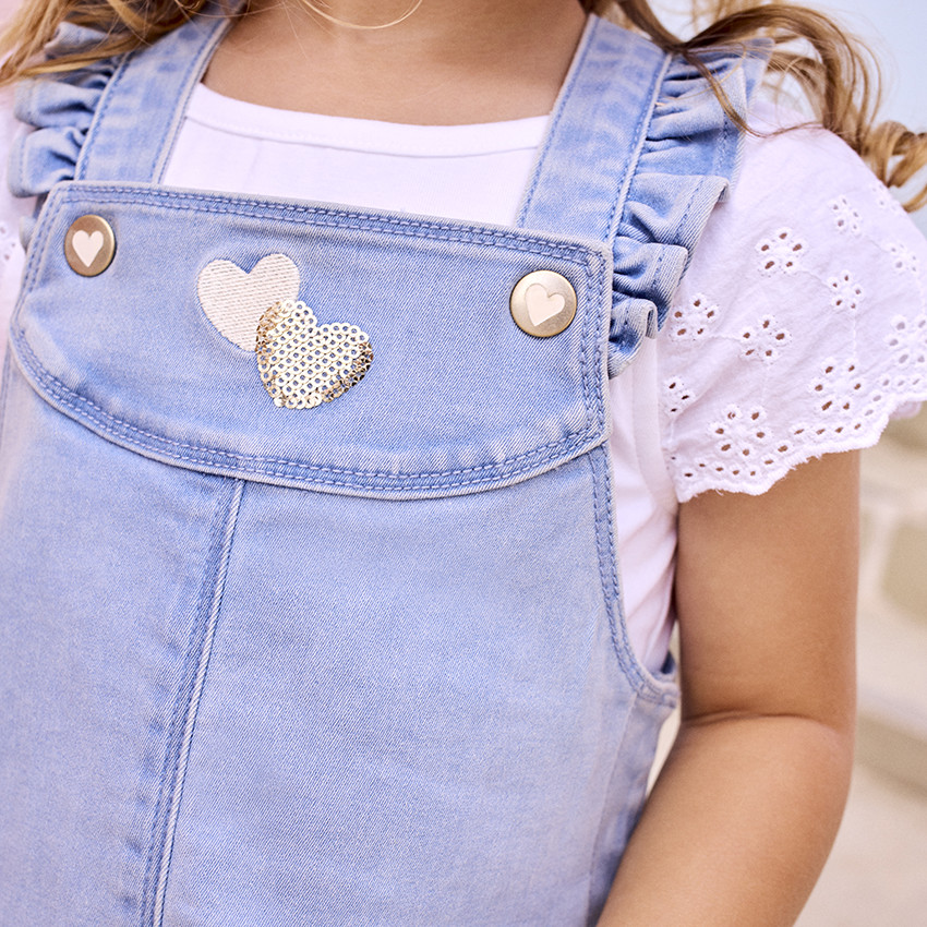 Robe salopette à cœurs dorés pour bébé fille