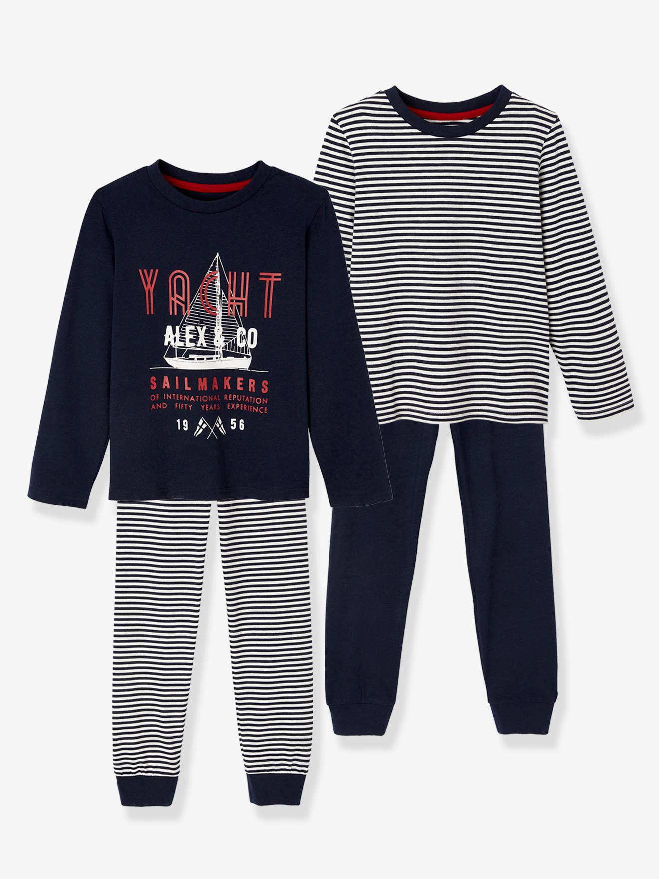 Pacote com 2 pijamas náuticos em dois tons de azul escuro/multicoloridos