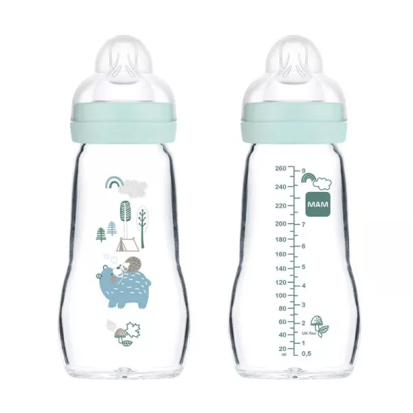 Biberon en Verre Premium 260ml Nature Aqua - 2 Mois et + - Tétine SkinSoft Débit 2 - 1 Biberon