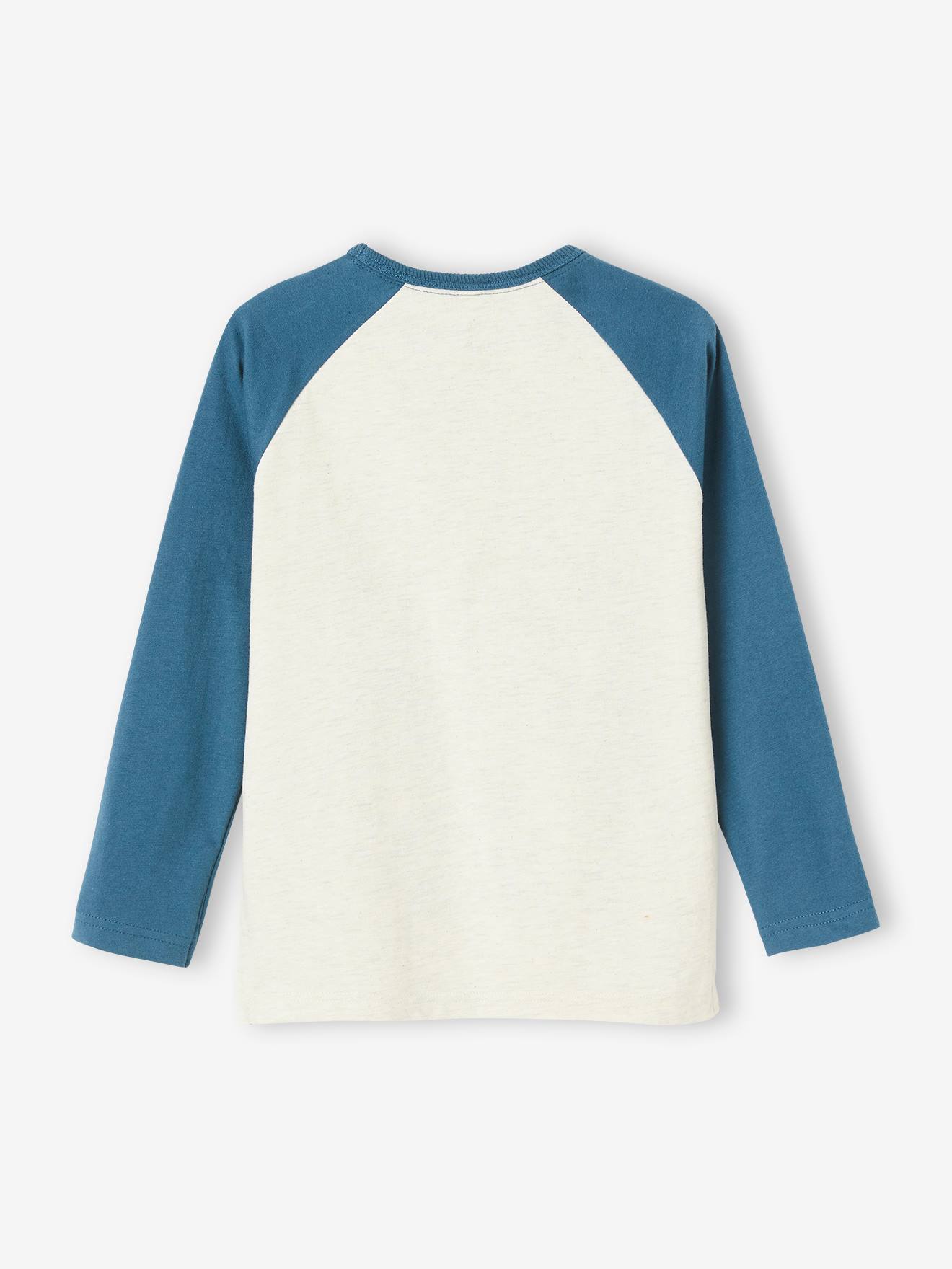 Camiseta esportiva infantil com estampa de Boxer Mouse e mangas raglan, bege claro mesclado.